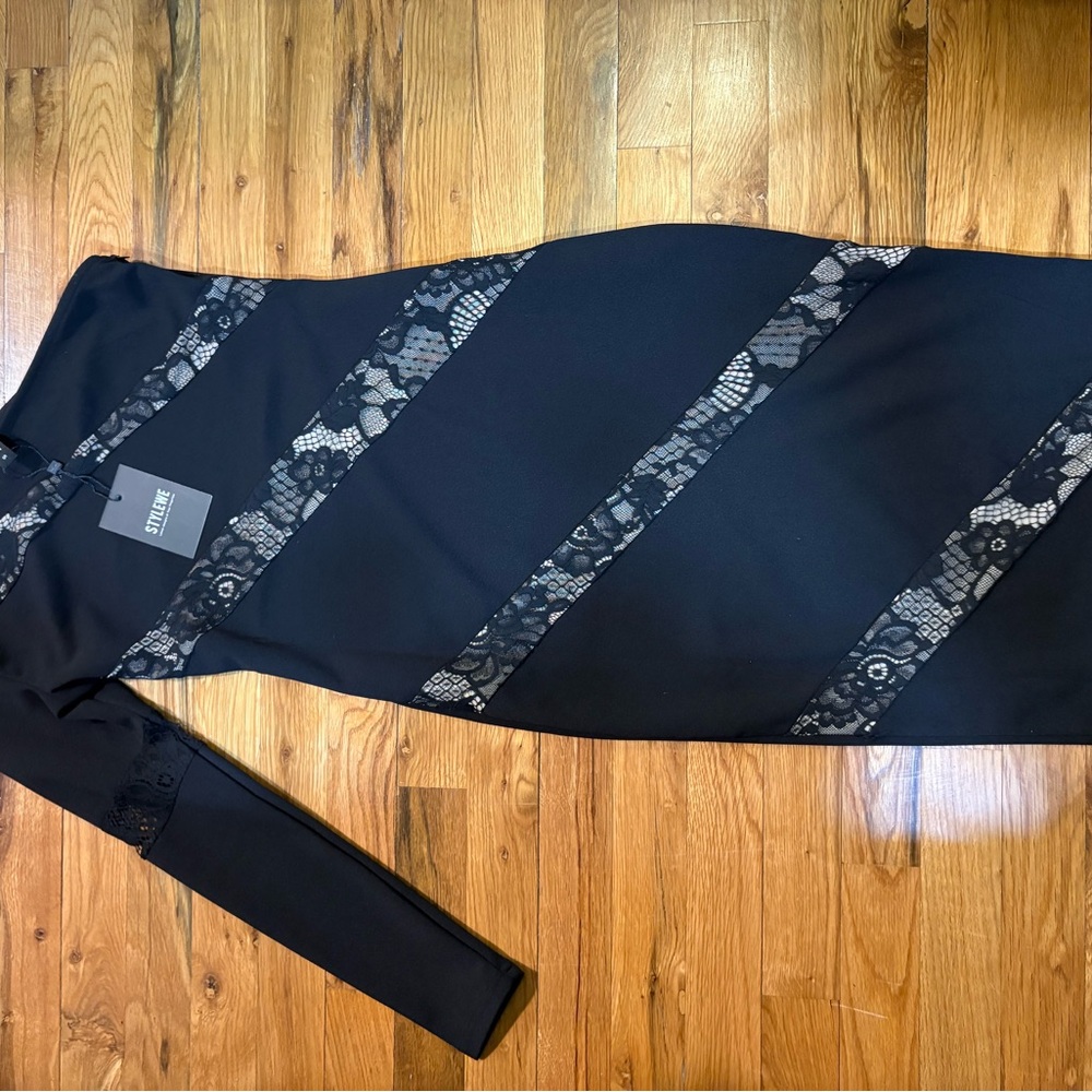 STYLEWE Black Lace Trim Bodycon Dress